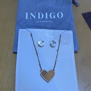 Indigo Authority Allania Pave Gold Heart Necklace with Earrings